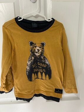 Tailor Vintage Mustard and Navy Bear Graphic Long-Sleeve Tee